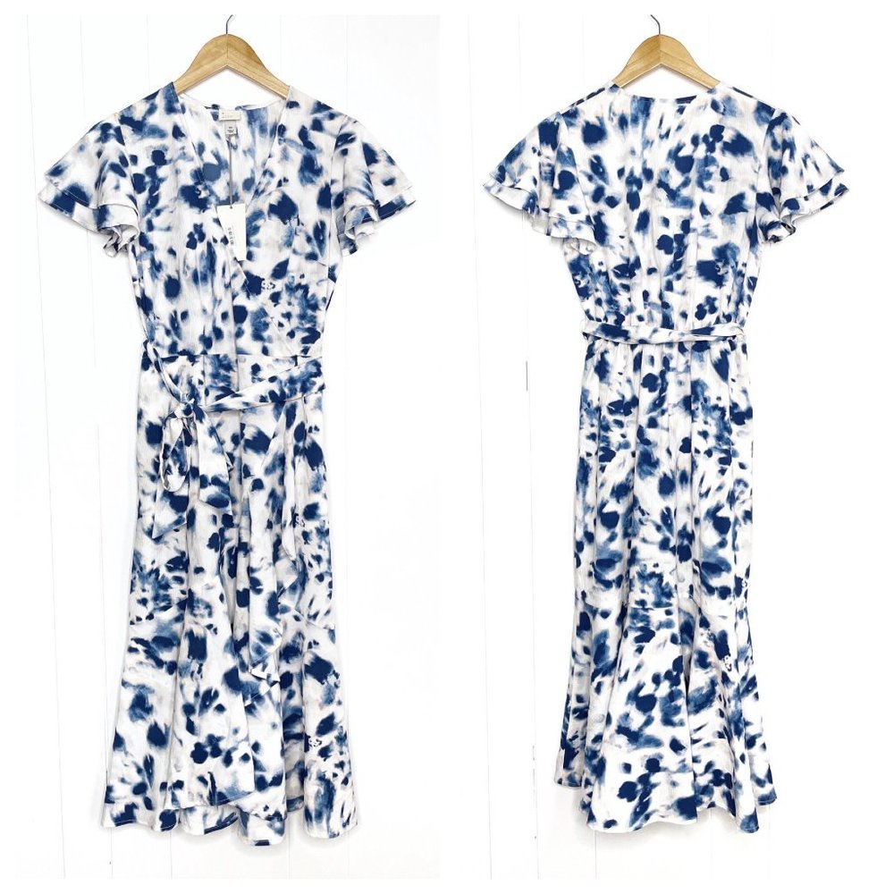 NEW A new day Floral Print Flutter Sleeve Faux Wrap Dress Size XS